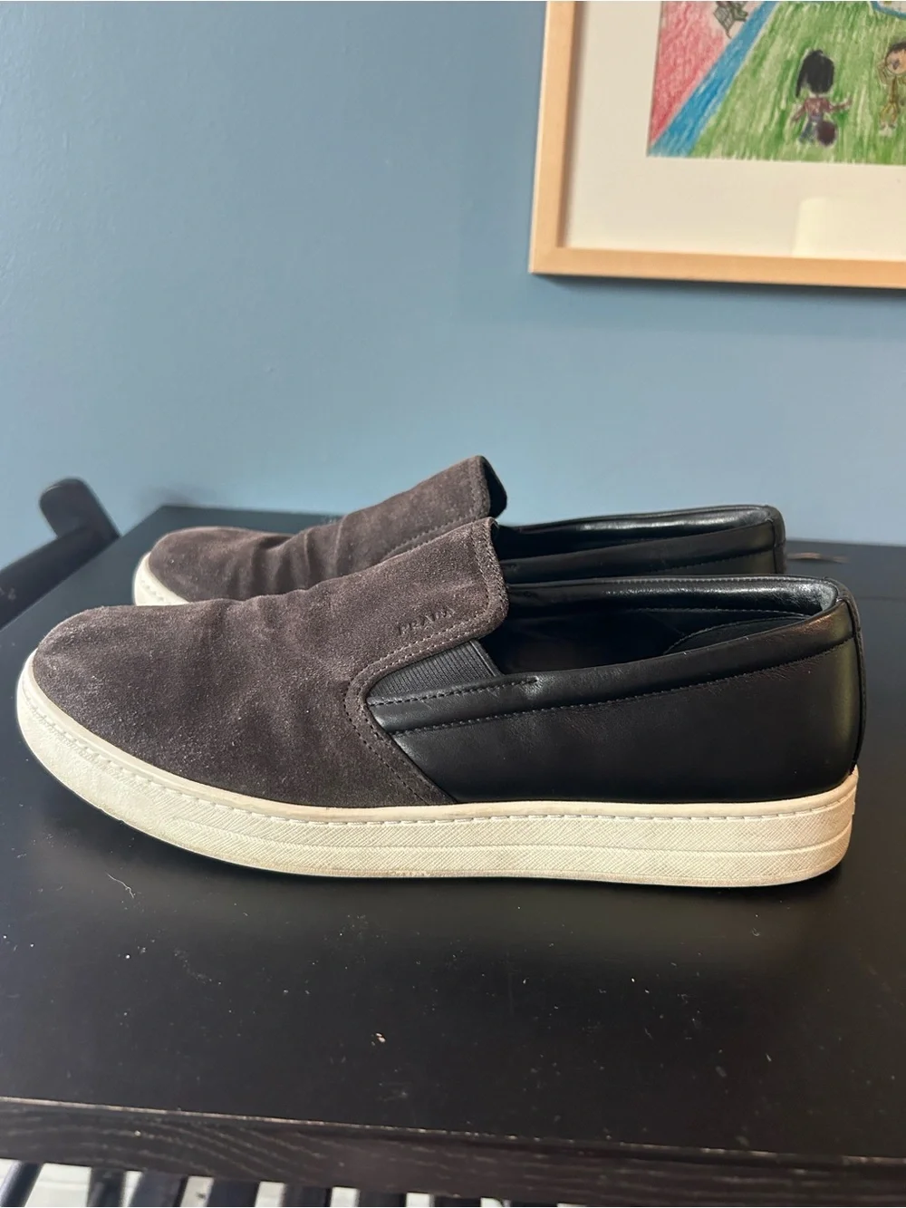 Prada grey suede slip-on sneakers